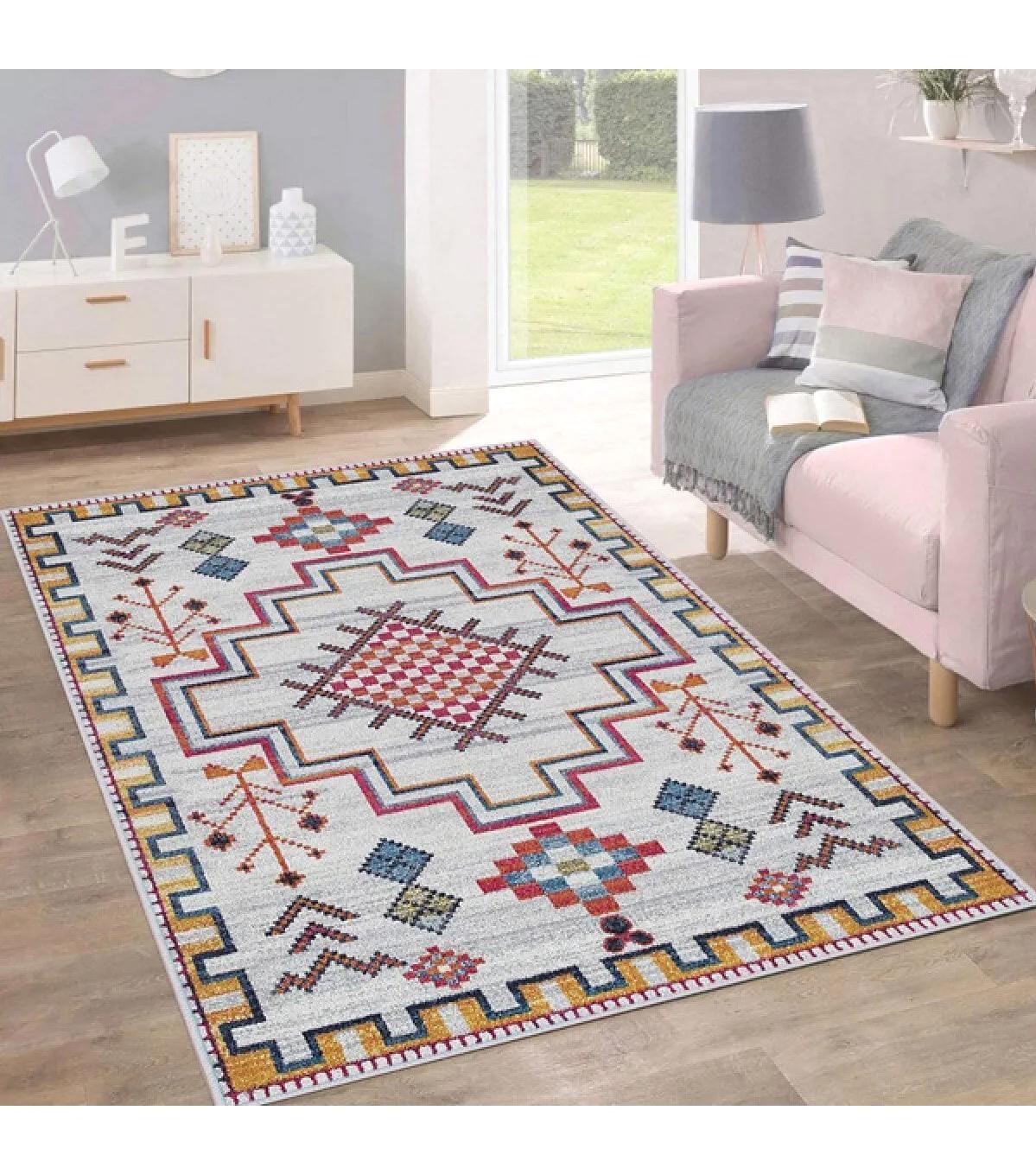 Rovigo Home RVG0207-SD805 Çok Renkli 8 mm Polyester Yıkanabilir Orta Kaymaz Dot Taban Dikdörtgen Makine Dokuma Salon Halısı 170x240 cm