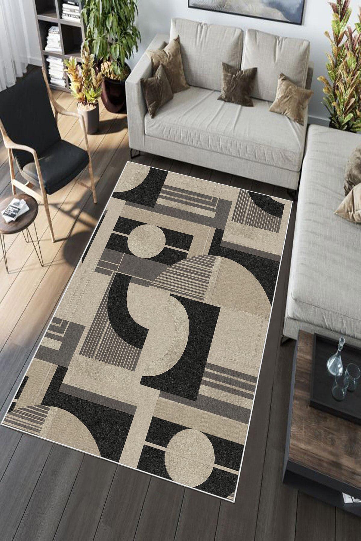 Aldora A198 Bej 9 mm Deri Yıkanabilir İnce Kaymaz Jüt Taban Dikdörtgen Makine Dokuma Salon Halısı 80x150 cm