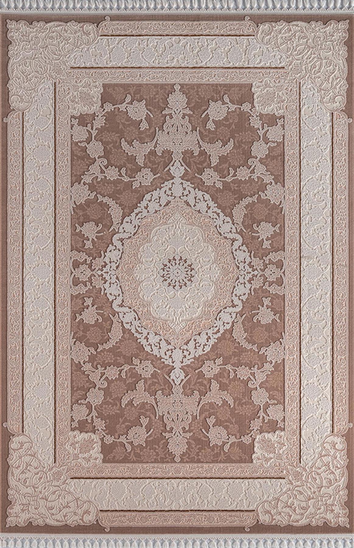 Sanat Halı Delüks 6989 Krem 14 mm Akrilik Yıkanabilir Kalın Kaymaz Lateks Taban Dikdörtgen Makine Dokuma Salon Halısı 120x160 cm