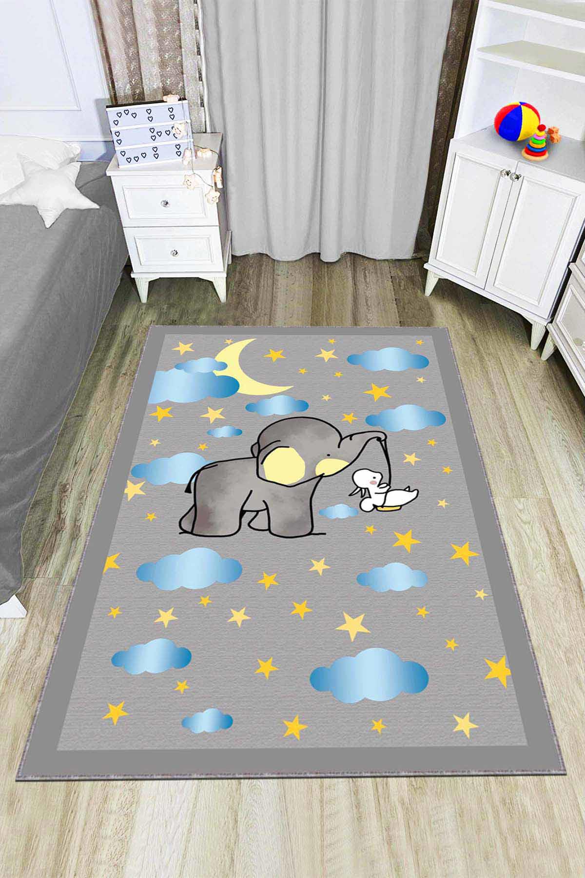 Viva Home AR772 Gri 7 mm Mikropolyester Toz Tutmaz Yıkanabilir İnce Kaymaz Dot Taban Dikdörtgen Makine Dokuma Çocuk Odası Halısı 80x150 cm
