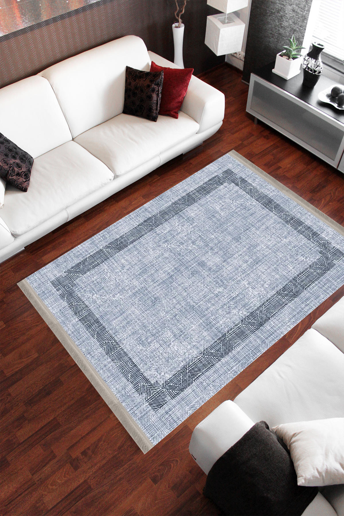 Homier Collection H-DK-5061A Çok Renkli 7 mm Pamuk Antibakteriyel Yıkanabilir Orta Kaymaz Dot Taban Dikdörtgen Makine Dokuma Salon Halısı 140x200 cm