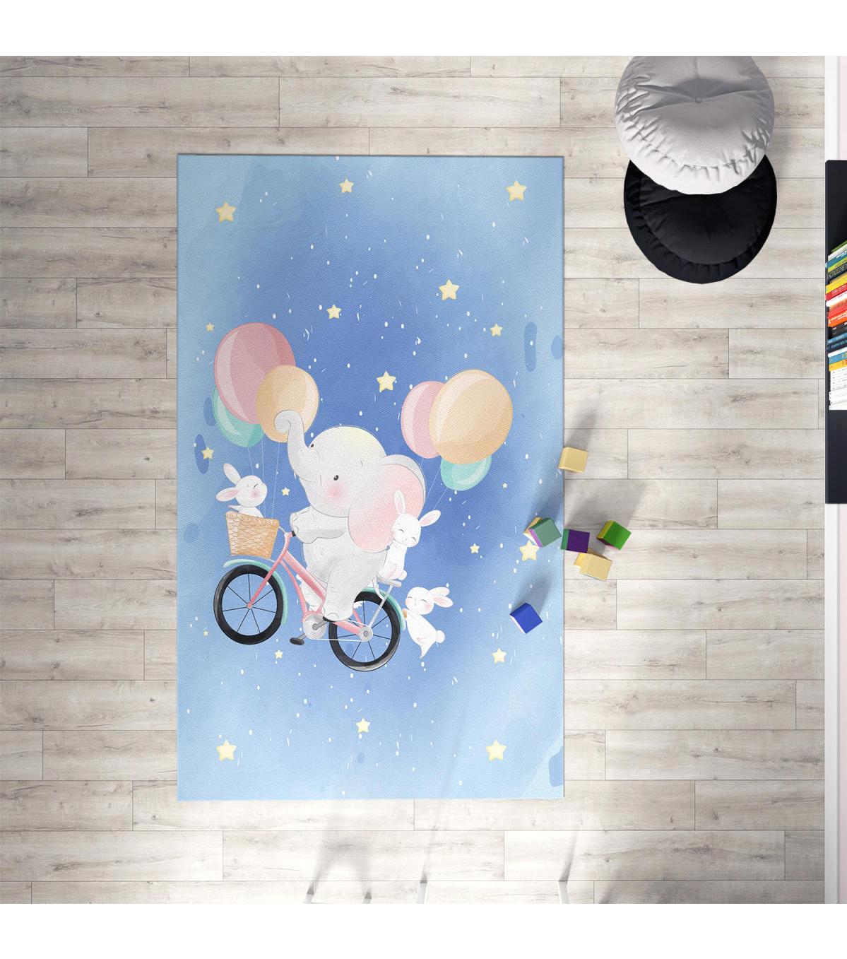 Chiron Baby Ceritti CRTT028 Çok Renkli 5 mm Pamuk-Polyester Antialerjenik Yıkanabilir İnce Kaymaz Taban Figürlü Dikdörtgen Makine Dokuma Çocuk Odası Halısı 160x230 cm