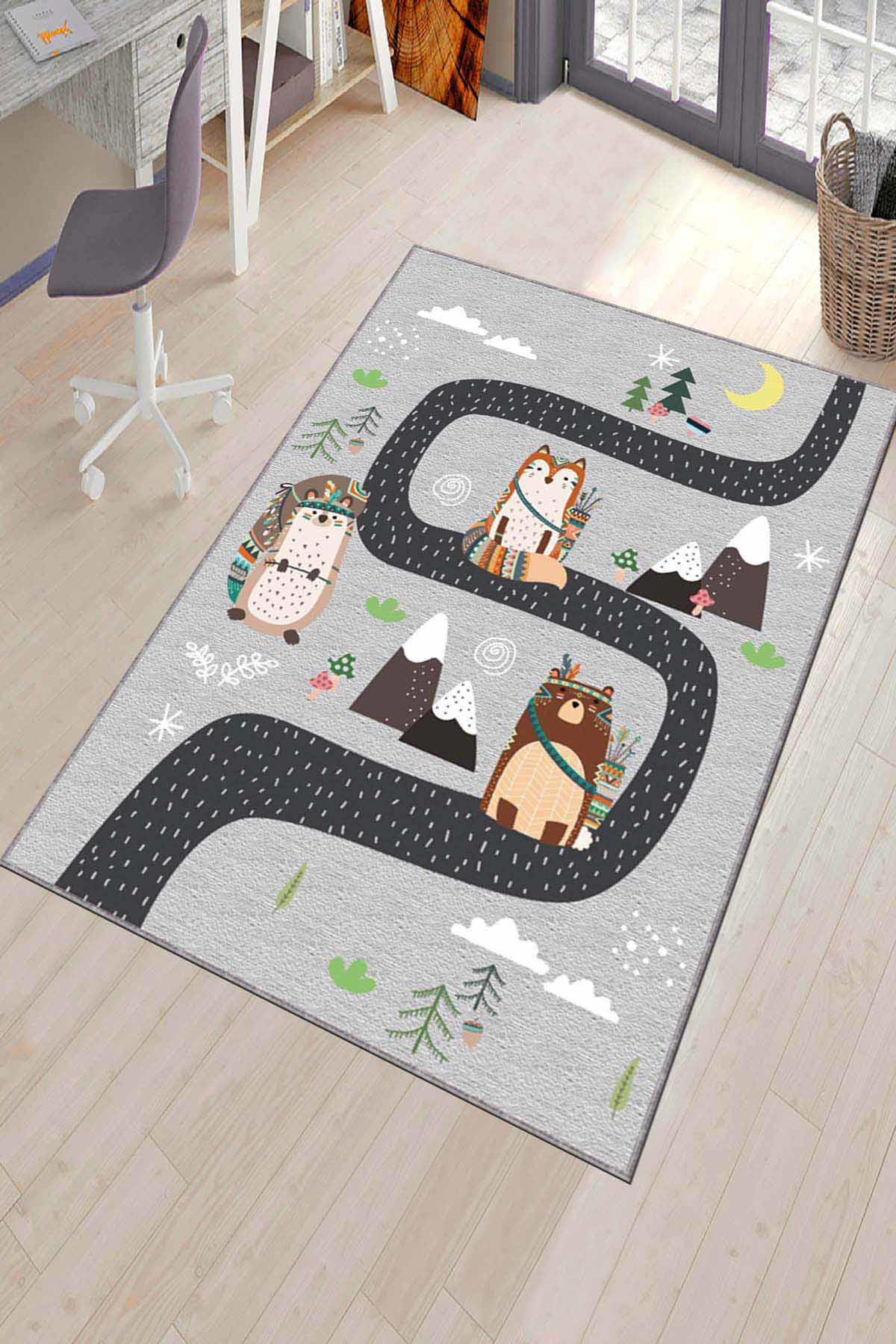Viva Home AR232 Gri 7 mm Mikropolyester Toz Tutmaz Yıkanabilir İnce Kaymaz Dot Taban Dikdörtgen Makine Dokuma Çocuk Odası Halısı 240x340 cm