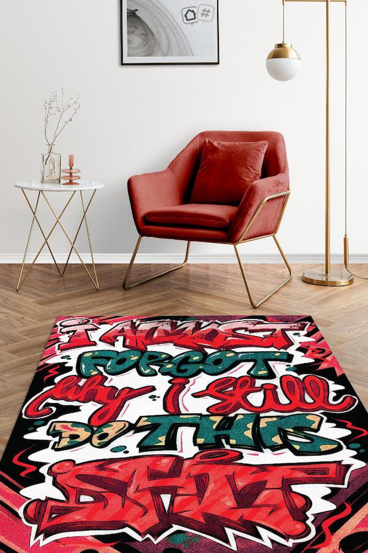 Homshtag Neden Hala Bunu Yapıyorum Krem 4 mm Pamuk Antistatik Yıkanabilir İnce Kaymaz Dikdörtgen Makine Dokuma Genç Odası Halısı 100x200 cm