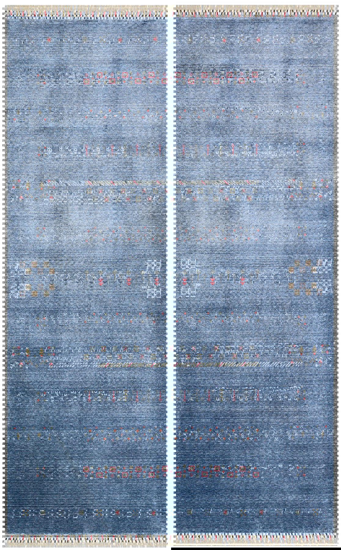 Eko Halı Zara ZR06 Mavi 7.5 mm Akrilik Silinebilir Yıkanabilir Orta Kaymaz Dikdörtgen El Dokuması Oturma Odası-Salon Halısı 120x200 cm