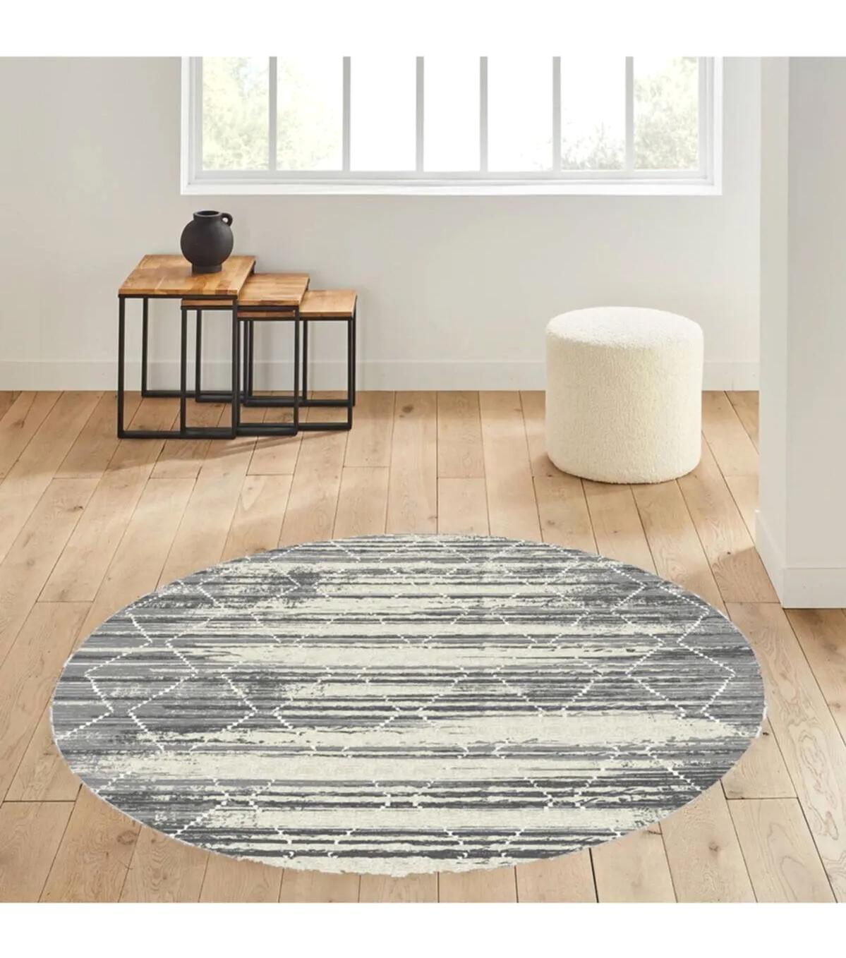 Rovigo Home RVG7140 Krem 8 mm Polyester Antibakteriyel-Leke Tutmaz-Toz Tutmaz Yıkanabilir İnce Kaymaz Dot Taban Yuvarlak Makine Dokuma Salon Halısı 160x300 cm