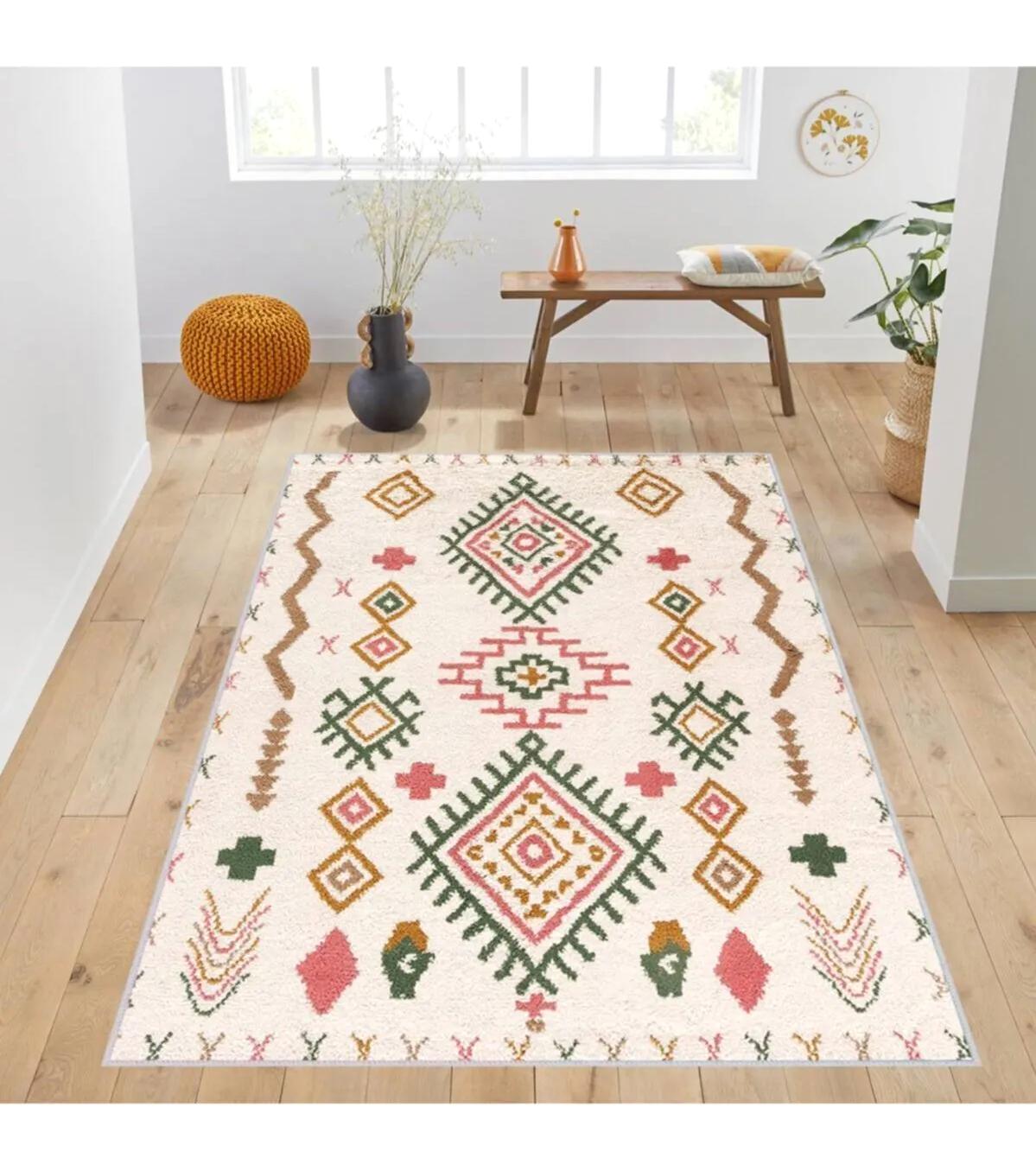 Rovigo Home RVG1009 Krem 8 mm Polyester Antibakteriyel-Leke Tutmaz-Toz Tutmaz Yıkanabilir İnce Kaymaz Dot Taban Dikdörtgen Makine Dokuma Salon Halısı 80x300 cm