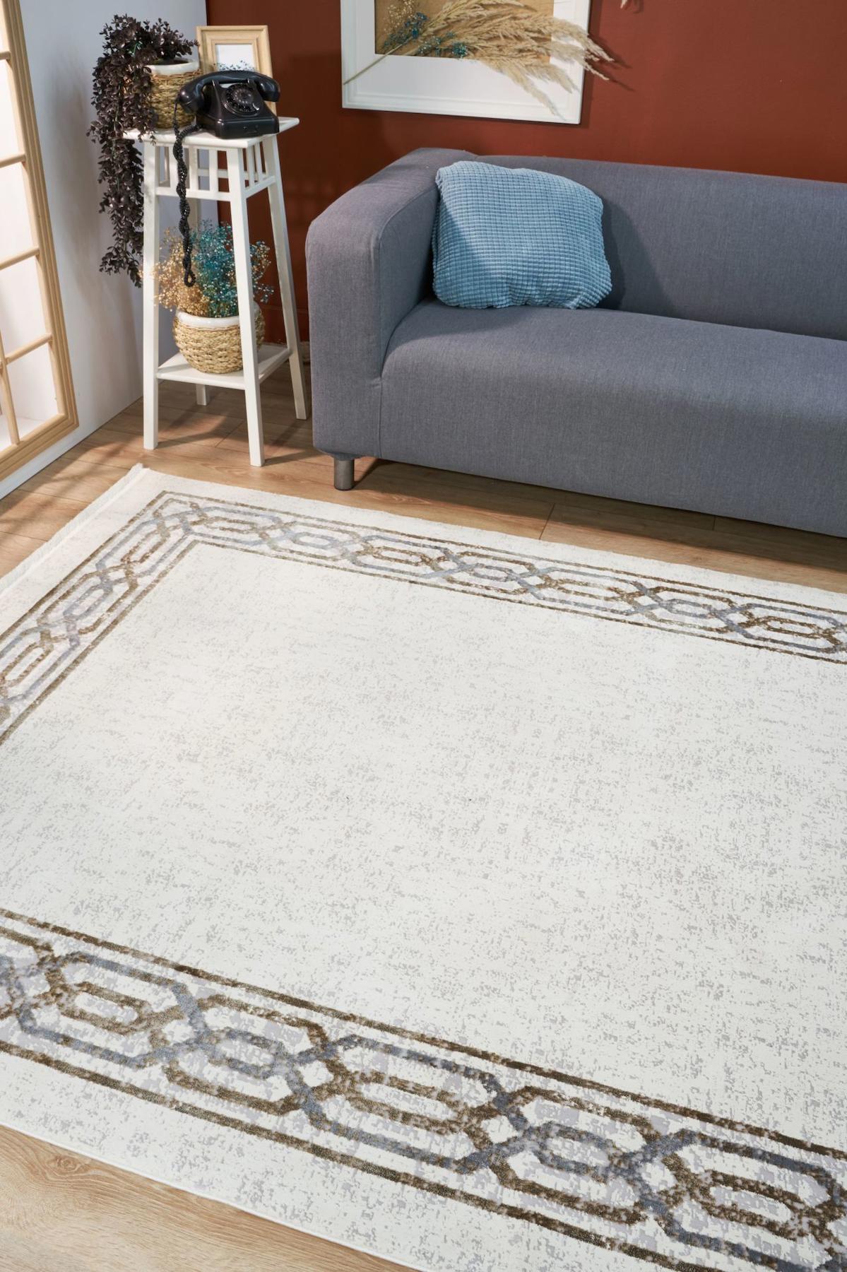 Apex Riena 1132 Krem Pamuk Yıkanabilir İnce Kaymaz Jüt Taban Dikdörtgen Makine Dokuma Salon Halısı 80x200 cm