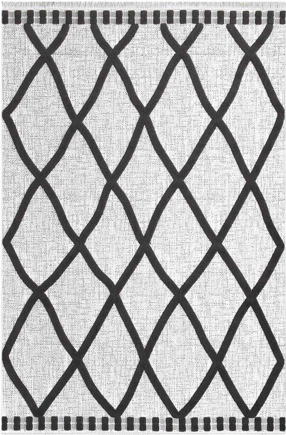 İpek Mekik Halı Almond 11414 Gri 8 mm Polyester Toz Tutmaz Yıkanabilir Orta Kaymaz Pamuk Taban Geometrik Dikdörtgen Makine Dokuma Antre-Çocuk Odası-Salon-Yatak Odası Halısı 80x150 cm