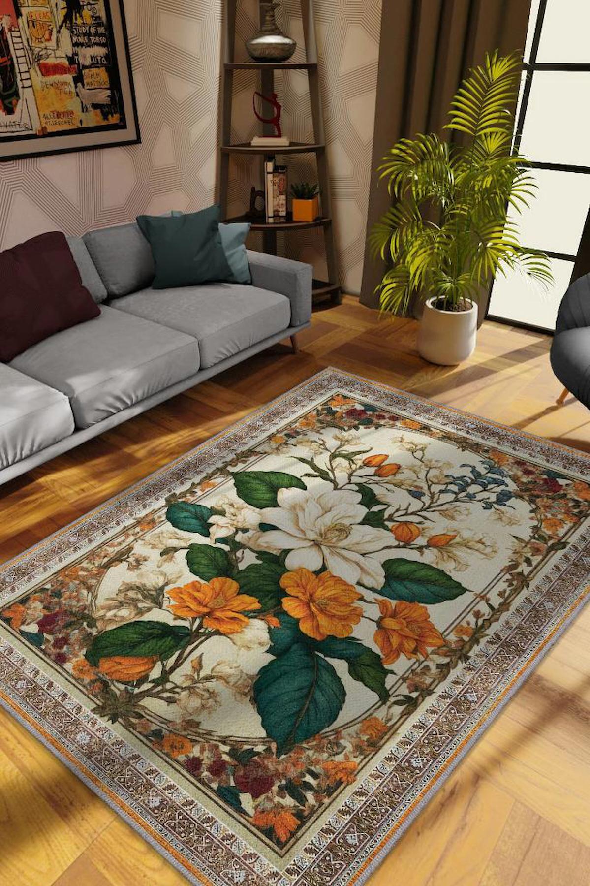 Homshtag Krem 4 mm Pamuk Antistatik Yıkanabilir İnce Kaymaz Dikdörtgen Makine Dokuma Salon Halısı 200x290 cm