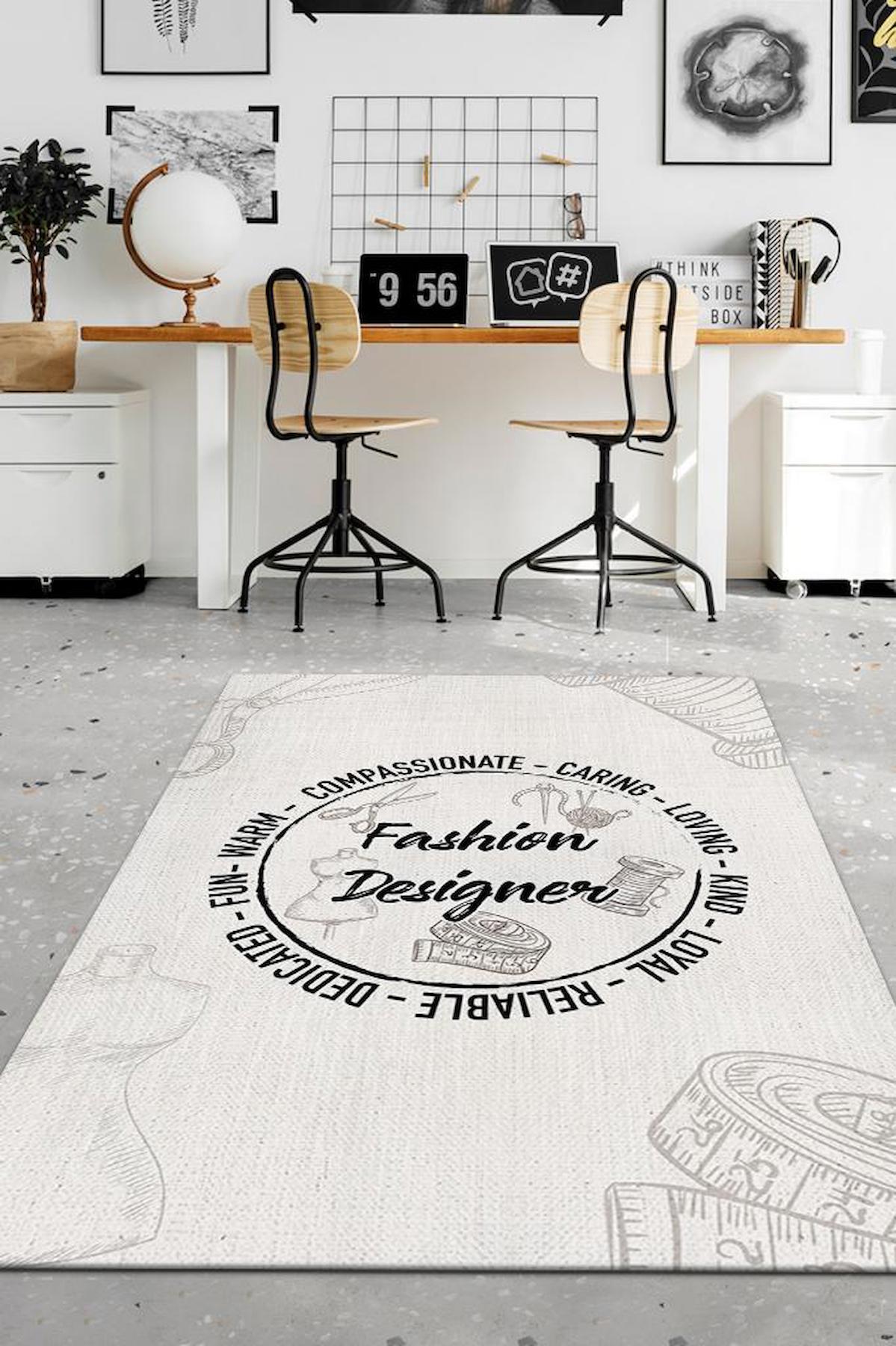 Homshtag Moda Tasarımcısı Çok Renkli 4 mm Pamuk Antistatik Yıkanabilir İnce Kaymaz Dikdörtgen Makine Dokuma Çalışma Odası-Ofis Halısı 100x200 cm