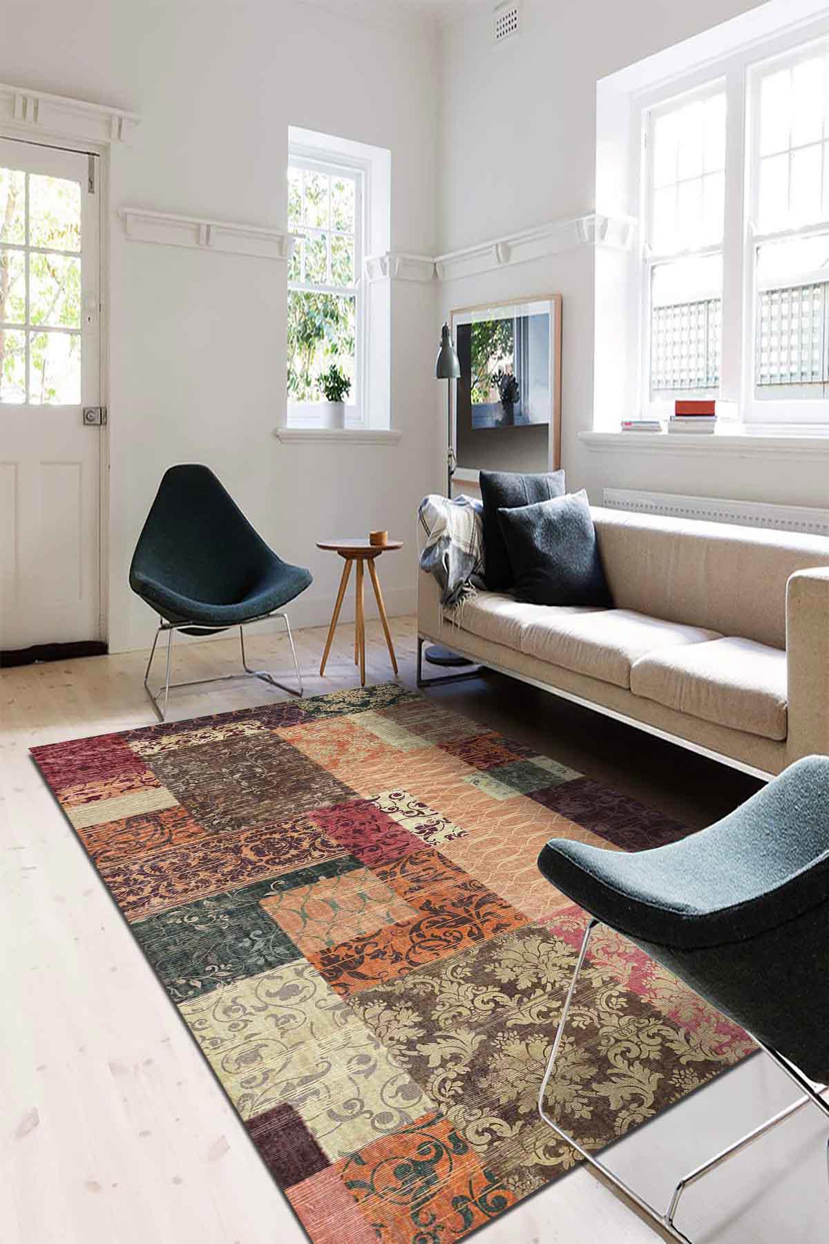 İlyaki Home Banaf Krem 0.5 mm Pamuk Yıkanabilir İnce Kaymaz Jüt Taban Dikdörtgen Makine Dokuma Salon Halısı 120x120 cm