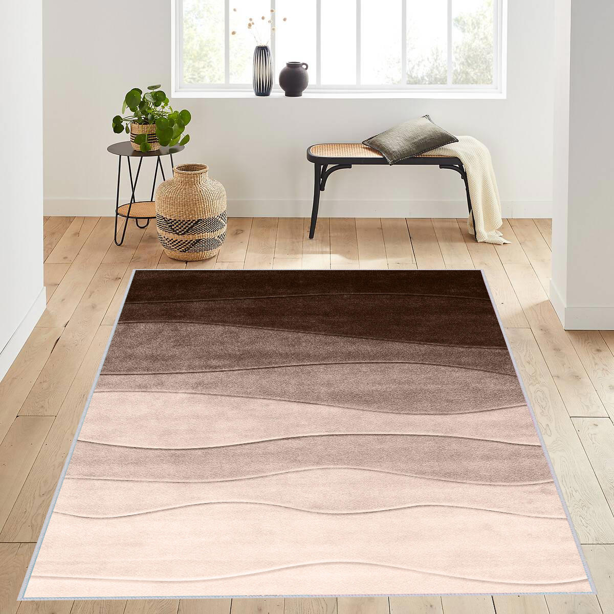 Rovigo Home RVG1073 Çok Renkli 8 mm Polyester Leke Tutmaz-Toz Tutmaz Yıkanabilir İnce Kaymaz Dot Taban Dikdörtgen Makine Dokuma Salon Halısı 100x300 cm