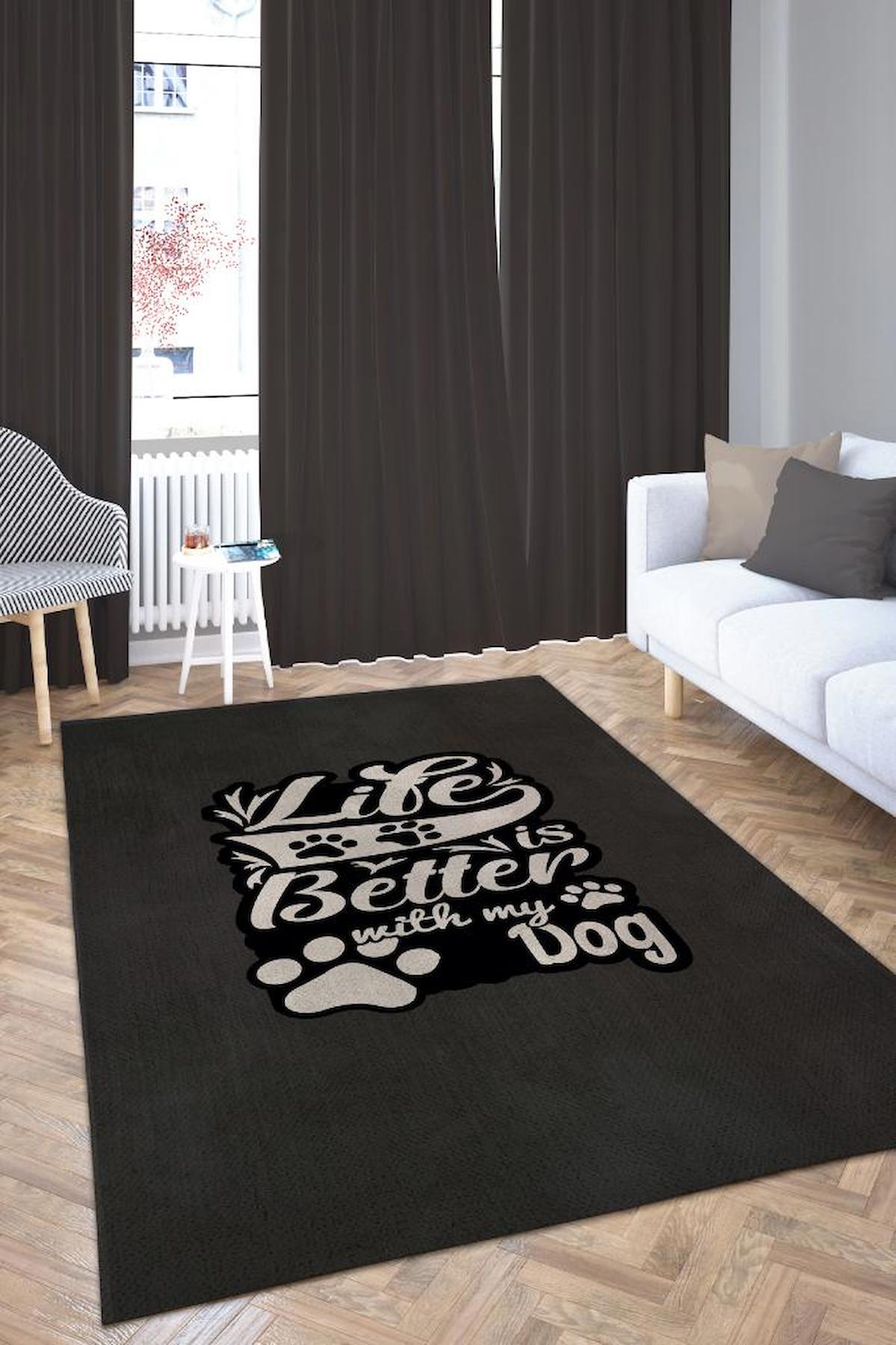Homshtag Hayat Köpeğimle Güzel Krem 4 mm Pamuk Antistatik Yıkanabilir İnce Kaymaz Dikdörtgen Makine Dokuma Salon Halısı 80x400 cm