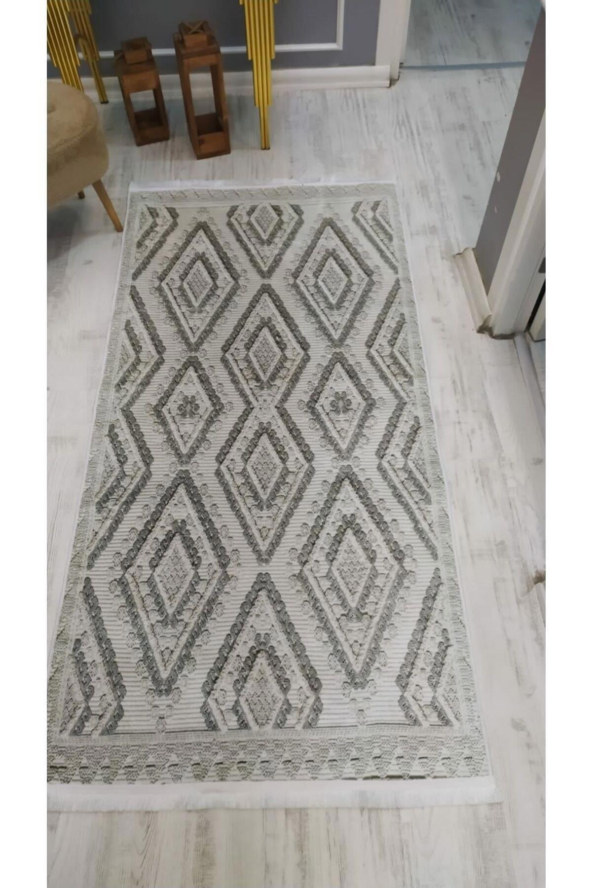 Doruklar Home Collection Krem 0.7 mm Yıkanabilir Kaymaz Taban Geometrik Dikdörtgen Makine Dokuma Halı 200x290 cm