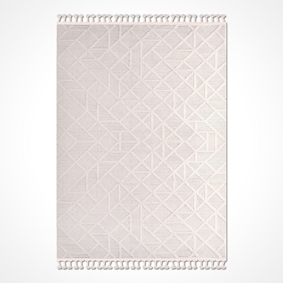 Crea Halı Liza 18503 Krem 10 mm Polyester Toz Tutmaz Yıkanabilir Orta Geometrik Dikdörtgen Makine Dokuma Salon Halısı 140x300 cm