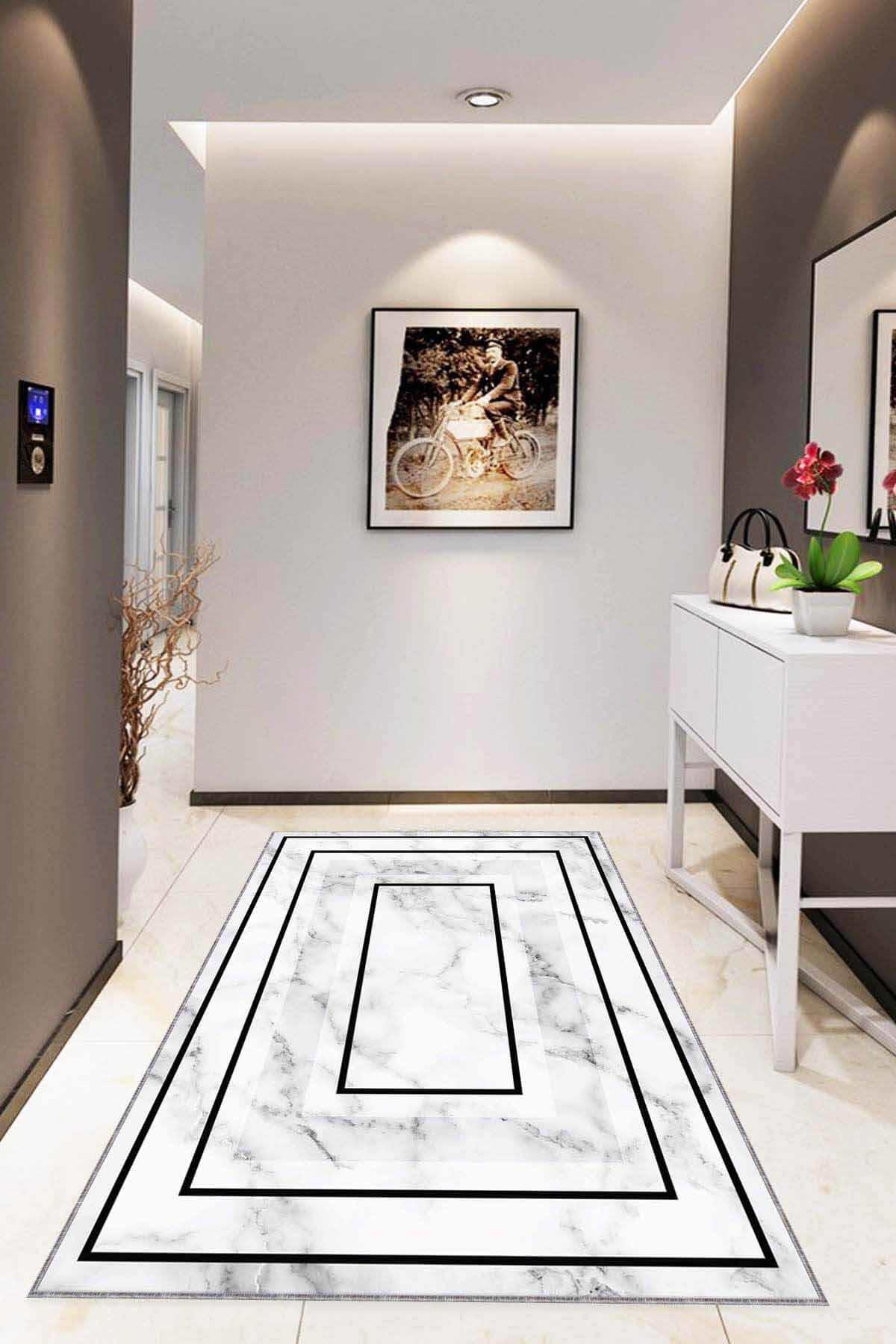 Viva Home RV008 Siyah 7 mm Mikropolyester Antibakteriyel Yıkanabilir Kalın Kaymaz Lateks Taban Dikdörtgen Makine Dokuma Salon Halısı 100x200 cm