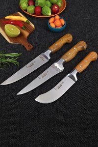 LAZBİSA Hand Craft 3 Parça Mutfak Bıçak Seti Et Ekmek Sebze Meyve Bıçak ( No: 1 - Yüzme - Sıyırma )