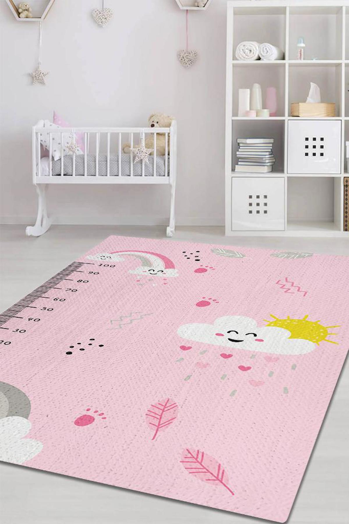 Homshtag Kızım Büyüyor Çok Renkli 4 mm Pamuk Antistatik Yıkanabilir İnce Kaymaz Dikdörtgen Makine Dokuma Çocuk Odası Halısı 100x150 cm