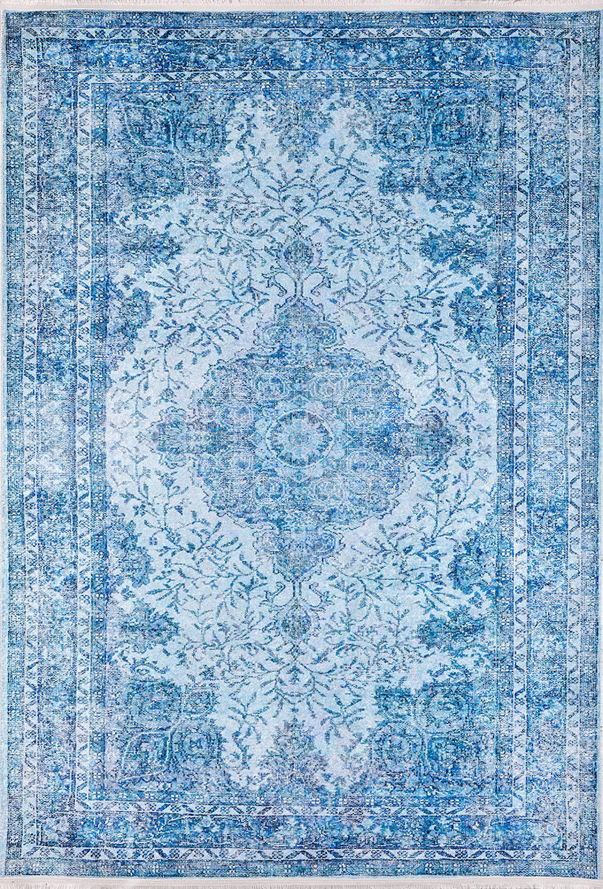 Halı Atölyesi HK138 Mavi 5 mm Pamuk Yıkanabilir Kaymaz Taban Dikdörtgen Makine Dokuma Salon Halısı 180x280 cm