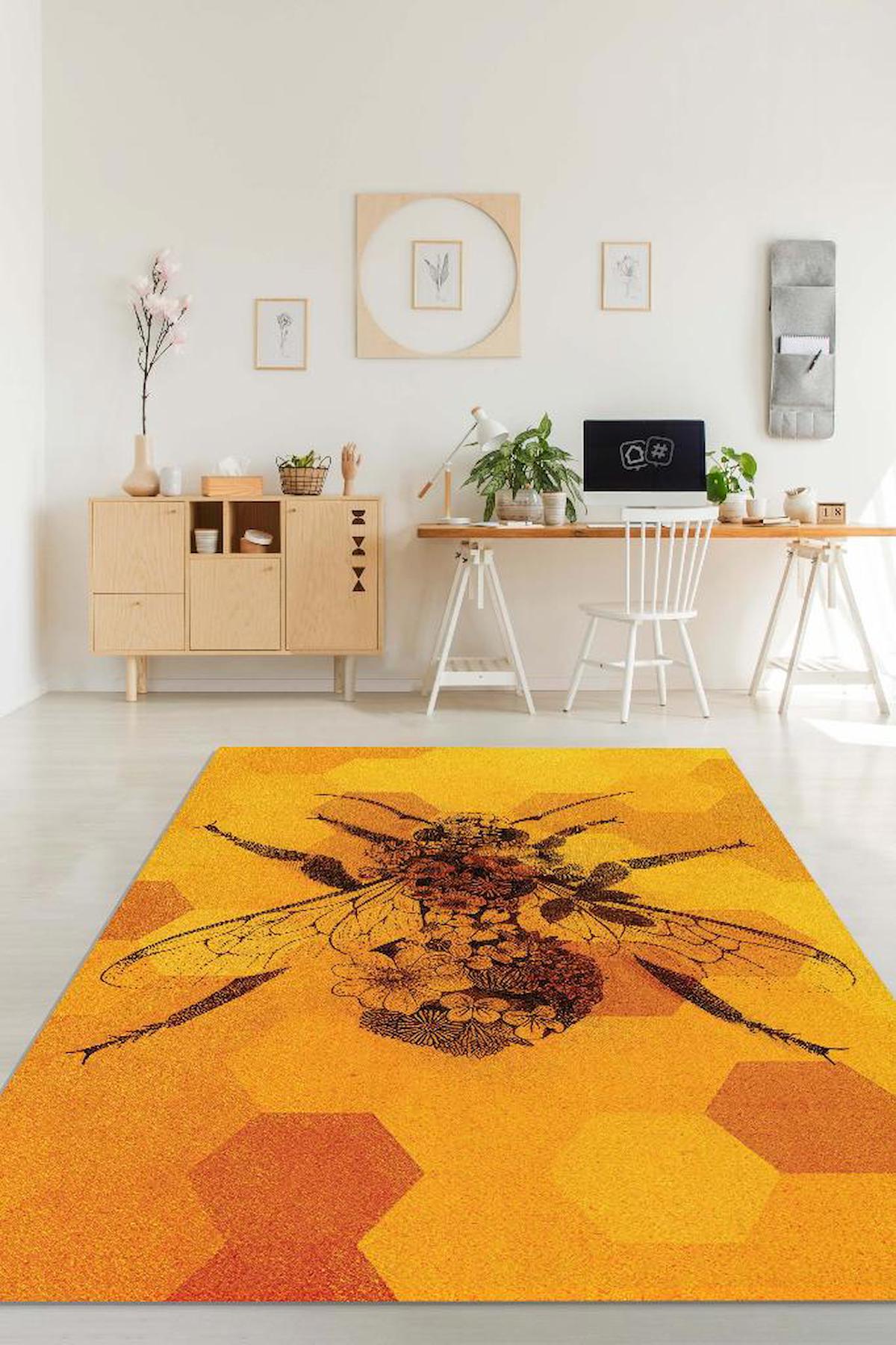 Homshtag Kraliçe Arı Krem 4 mm Pamuk Antistatik Yıkanabilir İnce Kaymaz Dikdörtgen Makine Dokuma Salon Halısı 80x180 cm
