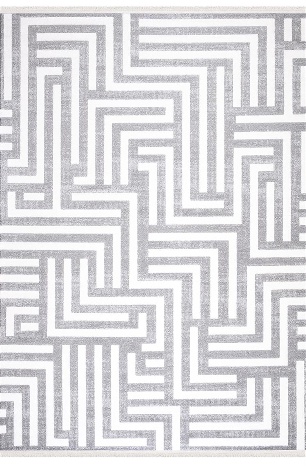 İpek Mekik Halı Lapena 11553 Gri 10 mm Akrilik Yıkanabilir Orta Kaymaz Pamuk Taban Dikdörtgen Makine Dokuma Antre-Çocuk Odası-Salon-Yatak Odası Halısı 160x350 cm