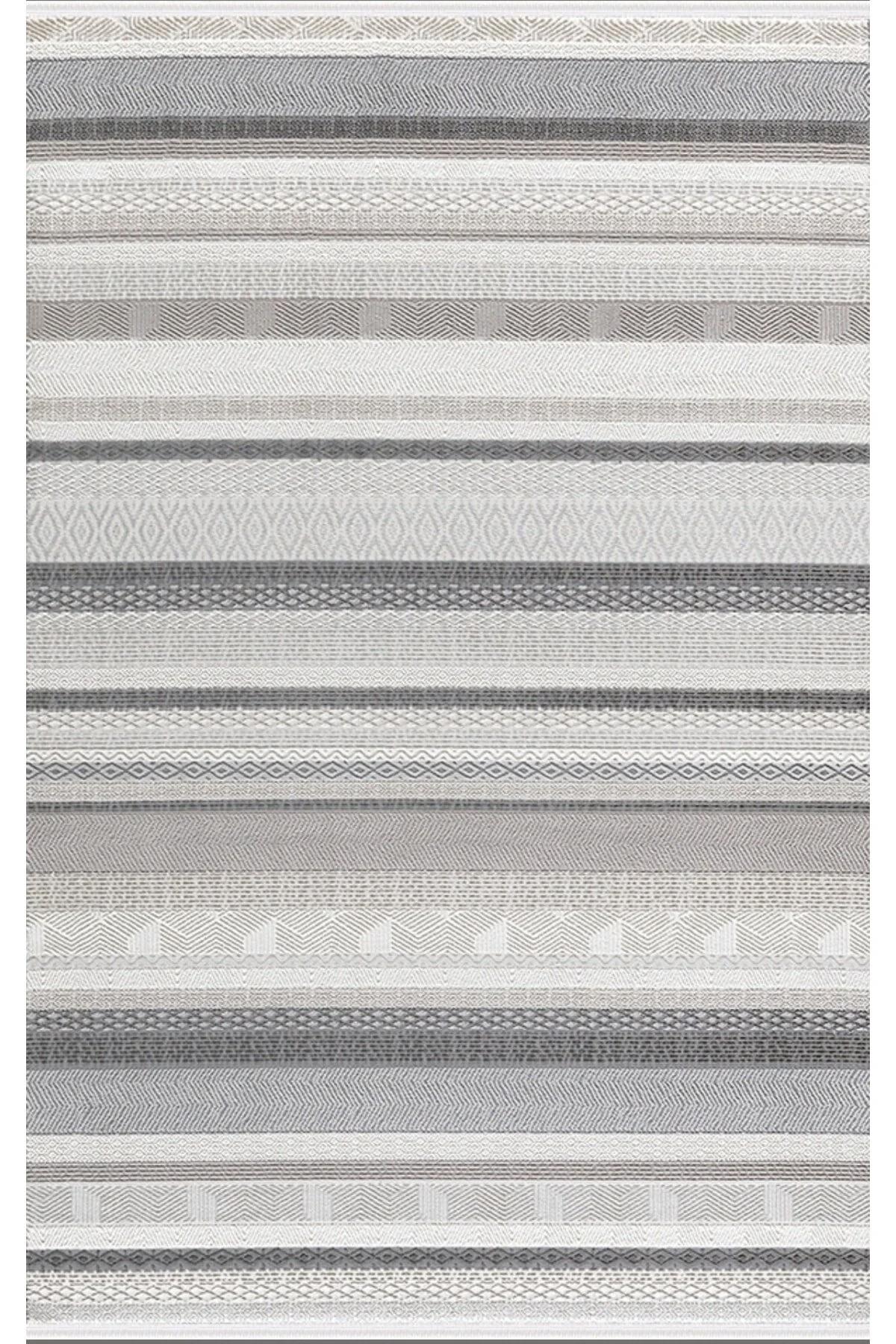 Merinos Recycle 38433 Krem 6-12 mm Pamuk Antibakteriyel Yıkanabilir İnce Kaymaz Dikdörtgen Makine Dokuma Salon Halısı 100x230 cm