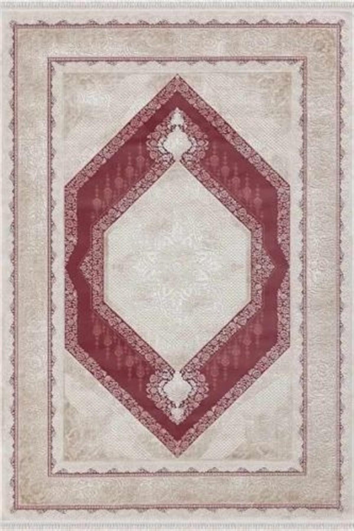 Merinos Rodin 19769 Bordo 8 mm Akrilik Toz Tutmaz Yıkanabilir Kalın Kaymaz Dikdörtgen Makine Dokuma Salon Halısı 80x300 cm