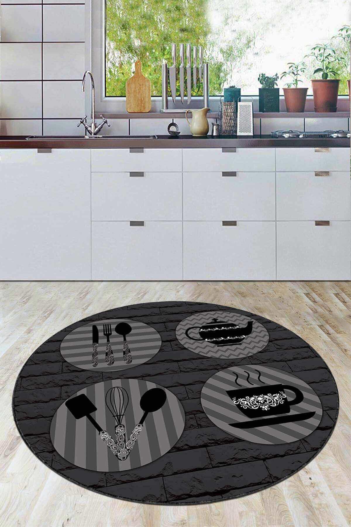 Viva Home AR903 Füme 7 mm Mikropolyester Silinebilir Yıkanabilir Kaymaz Yuvarlak Makine Dokuma Salon Halısı 80x350 cm