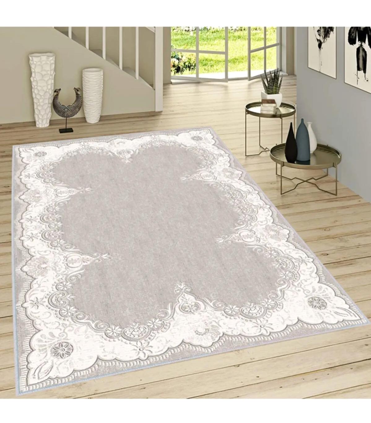 Rovigo Home RVG1488 Krem 8 mm Polyester Antibakteriyel-Leke Tutmaz-Toz Tutmaz Yıkanabilir İnce Kaymaz Dot Taban Dikdörtgen Makine Dokuma Salon Halısı 100x100 cm