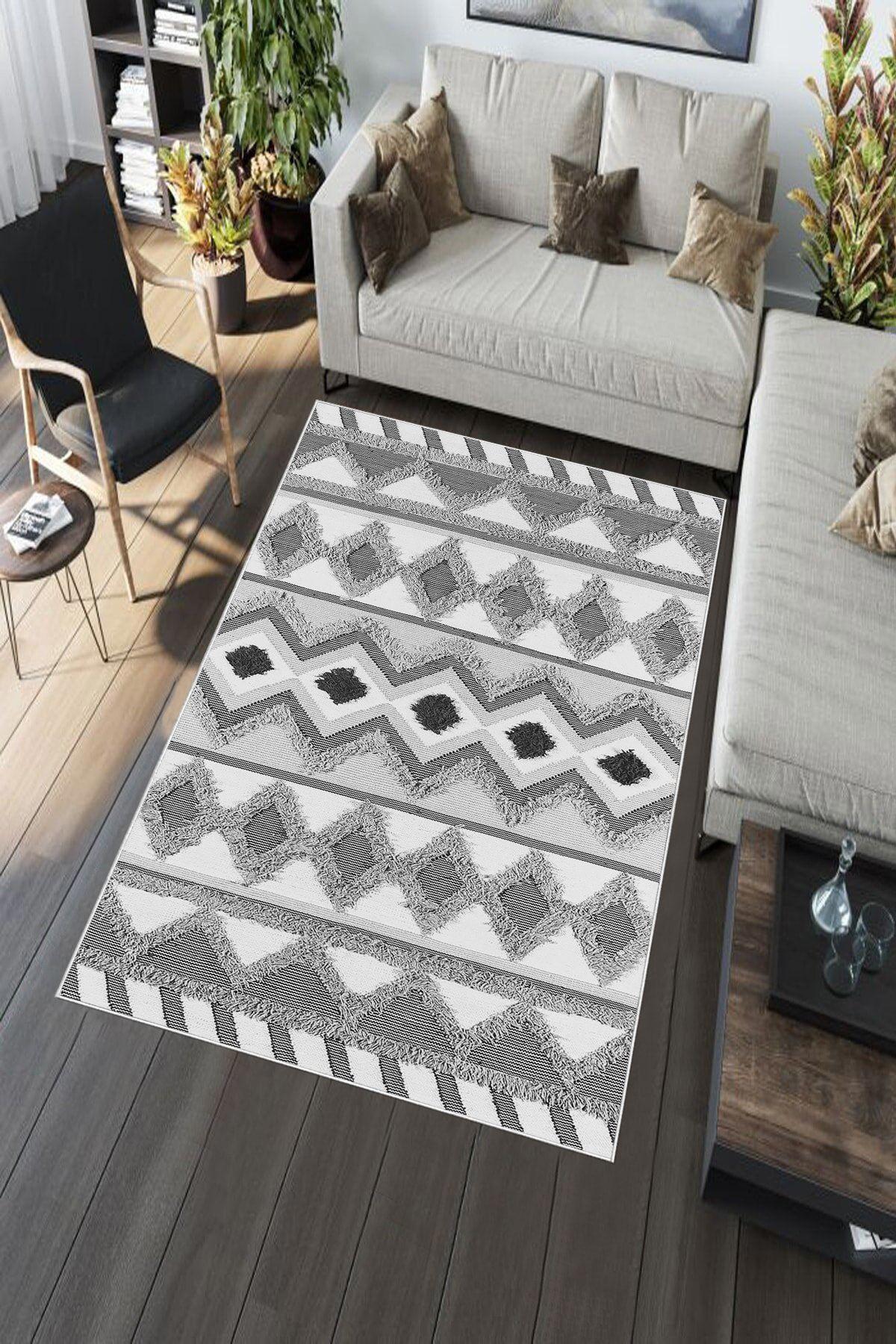 Aldora A275 Gri 9 mm Deri Toz Tutmaz Yıkanabilir İnce Kaymaz Pamuk Taban Dikdörtgen Makine Dokuma Salon Halısı 160x235 cm
