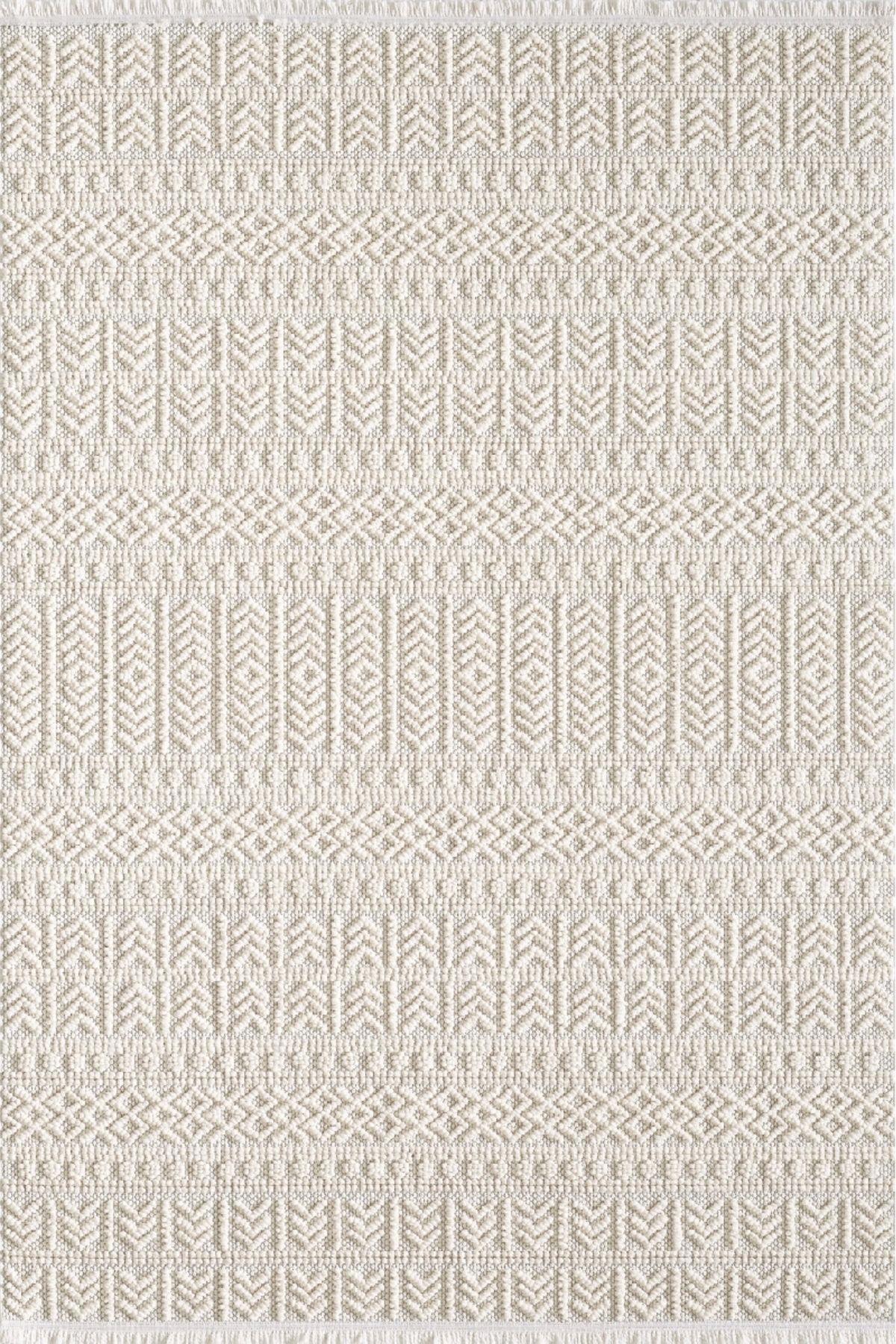 Royal Halı Loopy Krem Polyester Toz Tutmaz Yıkanabilir Kalın Kaymaz Lateks Taban Dikdörtgen Makine Dokuma Salon Halısı 180x180 cm