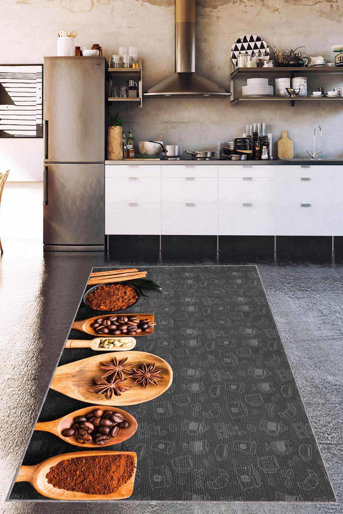 Viva Home AR1236 Füme 7 mm Mikropolyester Yıkanabilir Kaymaz Dikdörtgen Makine Dokuma Salon Halısı 100x300 cm