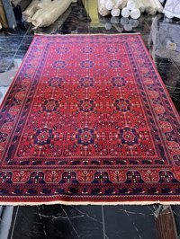 Hoom Rugs Afgan 1 Kırmızı-Siyah 12 mm Yün Antialerjenik Kalın Kaymaz Dikdörtgen Makine Dokuma Salon Halısı 80x300 cm