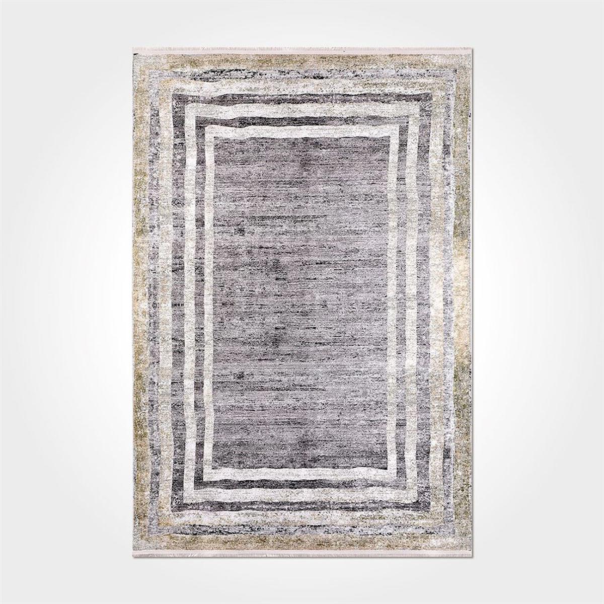Crea Halı 2096PC Gri Pamuk-Polyester Yıkanabilir İnce Kaymaz Pamuk Taban Dikdörtgen Makine Dokuma Salon Halısı 120x180 cm