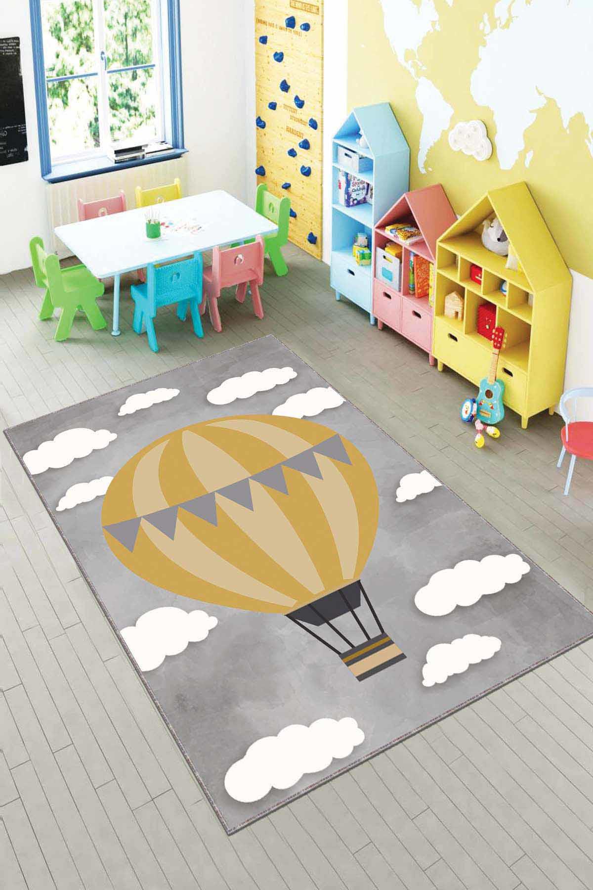 Viva Home AR1017 Gri 7 mm Mikropolyester Toz Tutmaz Yıkanabilir İnce Kaymaz Dot Taban Dikdörtgen Makine Dokuma Çocuk Odası Halısı 80x150 cm