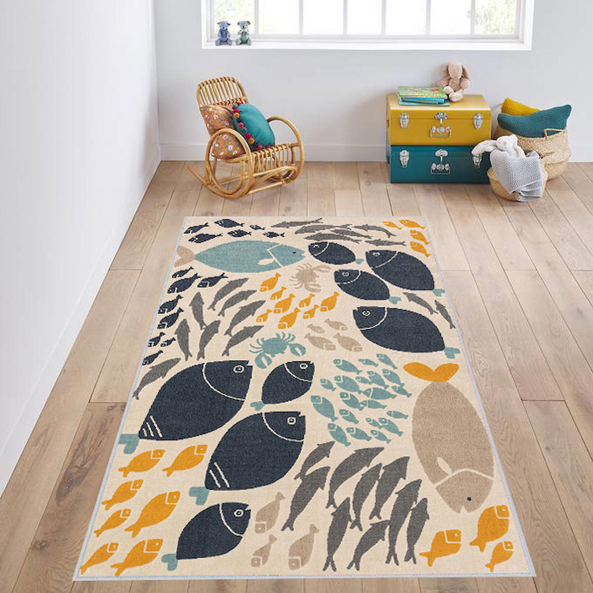 Rovigo Home RVG4002 Çok Renkli 8 mm Polyester Yıkanabilir Orta Kaymaz Dot Taban Dikdörtgen Makine Dokuma Çocuk Odası Halısı 80x500 cm