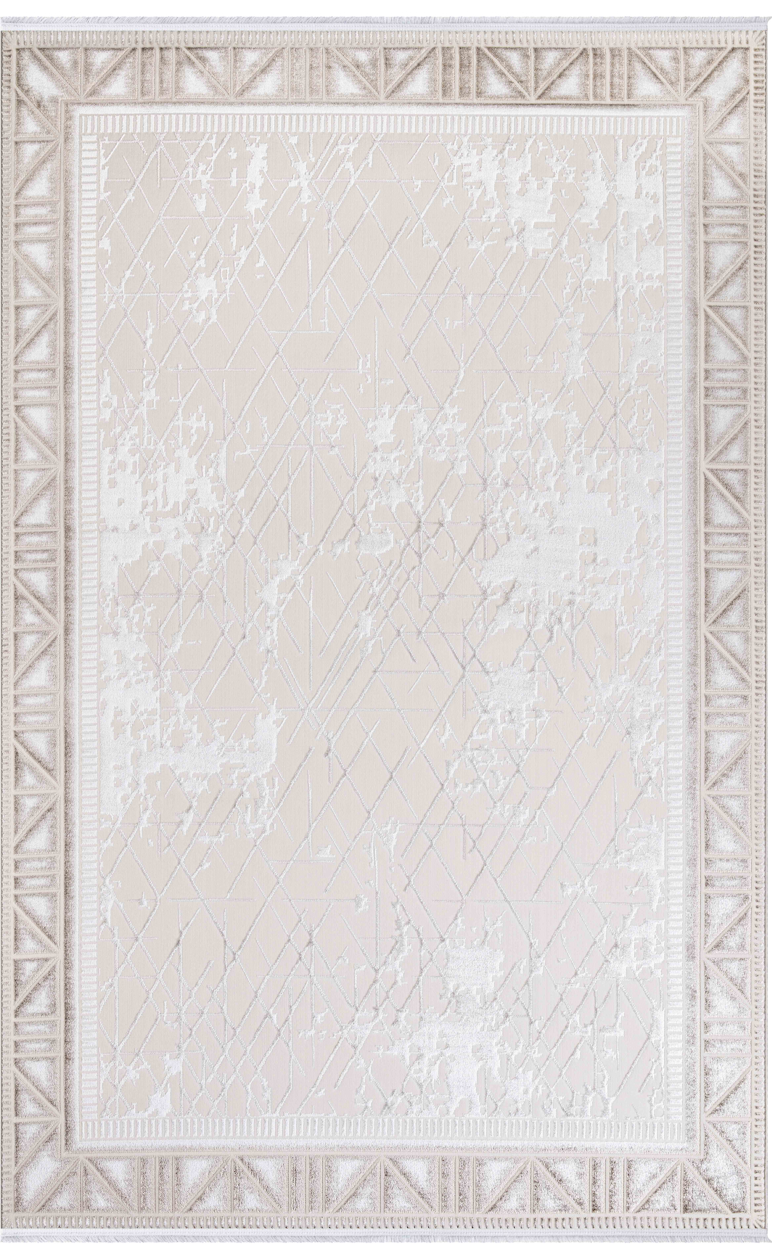 İpek Mekik Halı Sihir 17305 Krem 6 mm Polyester Toz Tutmaz Yıkanabilir İnce Kaymaz Pamuk Taban Geometrik Dikdörtgen Makine Dokuma Antre-Çocuk Odası-Salon-Yatak Odası Halısı 160x233 cm