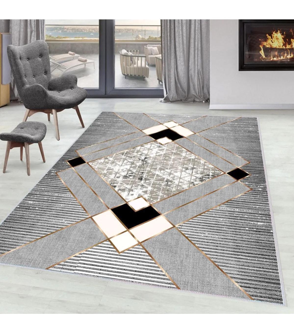 Rovigo Home RVG0058-SD1181 Çok Renkli 8 mm Polyester Yıkanabilir Orta Kaymaz Dot Taban Dikdörtgen Makine Dokuma Salon Halısı 140x200 cm