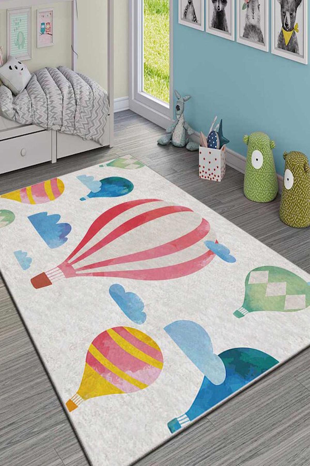 Homefesto Krem 5 mm Polyester Leke Tutmaz Yıkanabilir İnce Kaymaz Taban Dikdörtgen Makine Dokuma Çocuk Odası Halısı 160x200 cm