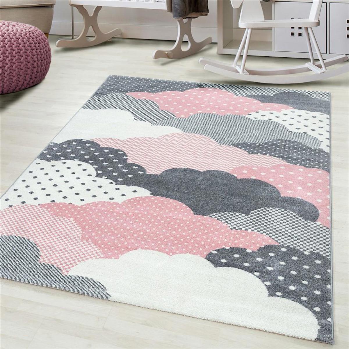 Red Halı Pembe 7 mm Polipropilen Antialerjenik Yıkanabilir Orta Kaymaz Jüt Taban Doğa Temalı Dikdörtgen Makine Dokuma Çocuk Odası Halısı 120x200 cm