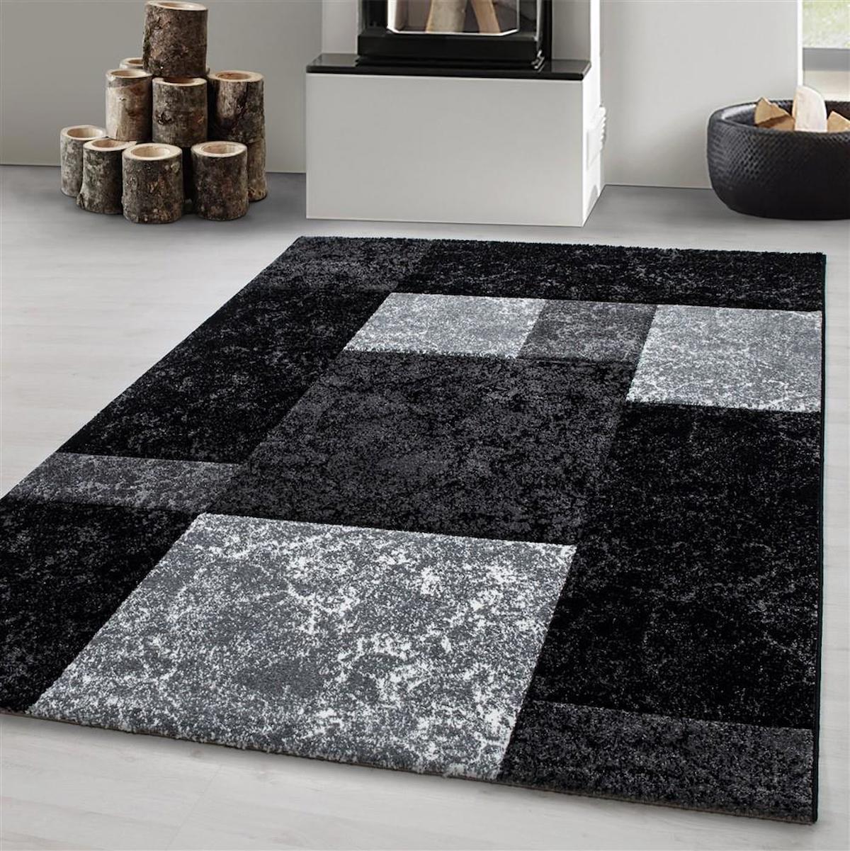 Red Halı Siyah 12 mm Polipropilen Antialerjenik Yıkanabilir Kalın Jüt Taban Dikdörtgen Makine Dokuma Salon Halısı 100x200 cm