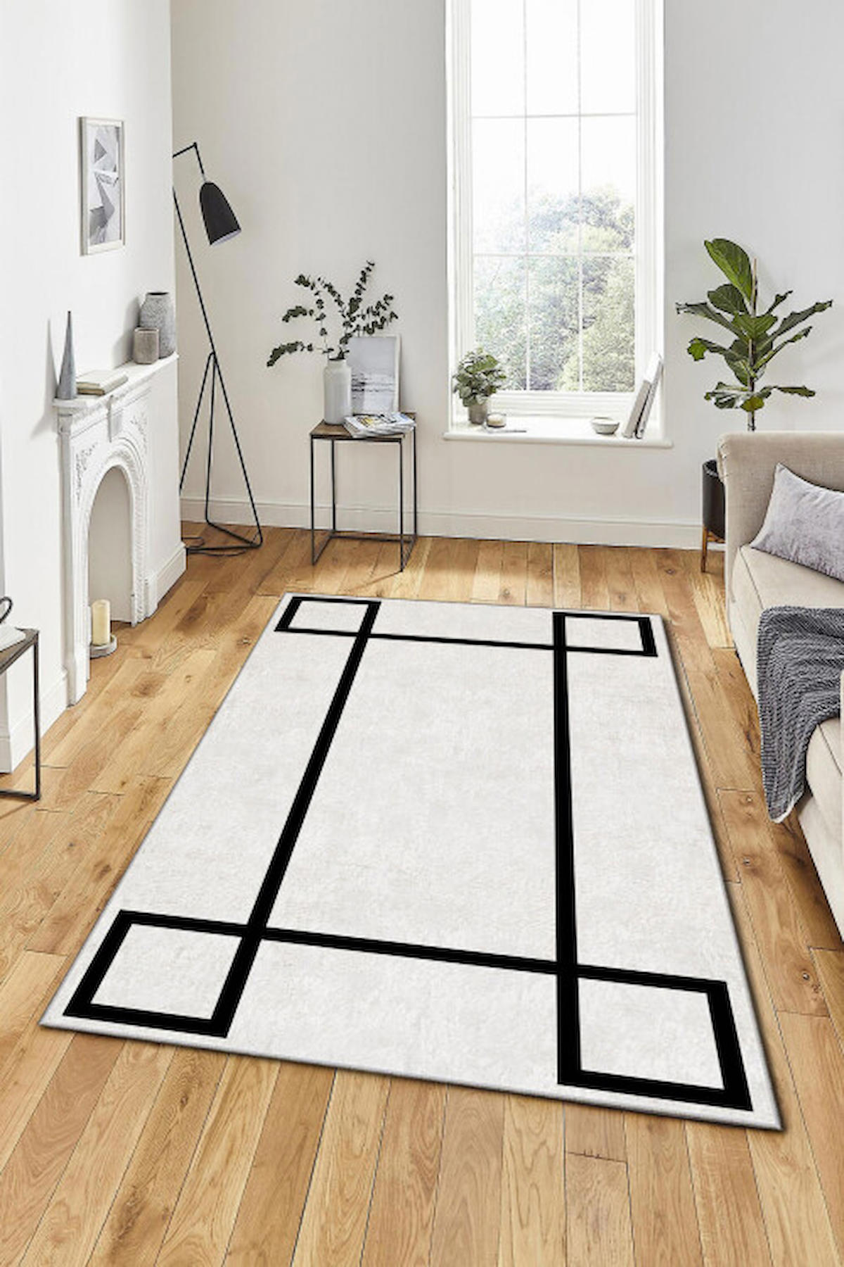 Homefesto Krem 5 mm Polyester Leke Tutmaz Yıkanabilir İnce Kaymaz Taban Yazılı Dikdörtgen Makine Dokuma Salon Halısı 140x200 cm