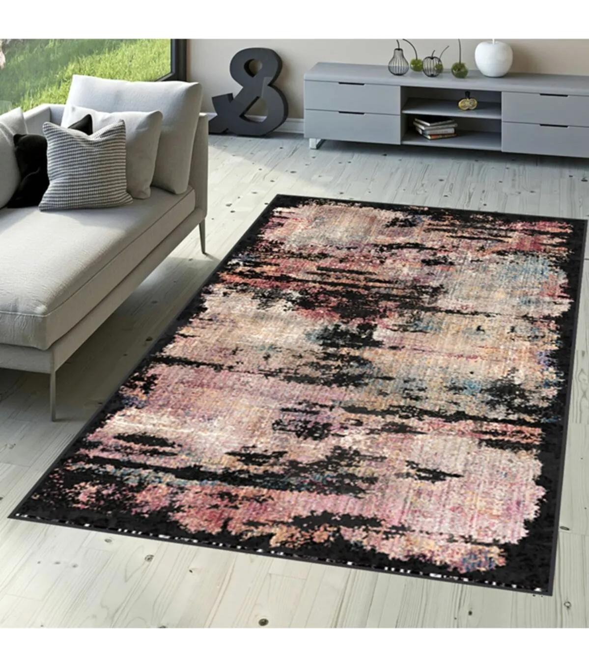 Rovigo Home RVG1527-HT135 Çok Renkli 8 mm Polyester Antibakteriyel-Leke Tutmaz-Toz Tutmaz Yıkanabilir İnce Kaymaz Dot Taban Dikdörtgen Makine Dokuma Salon Halısı 180x180 cm