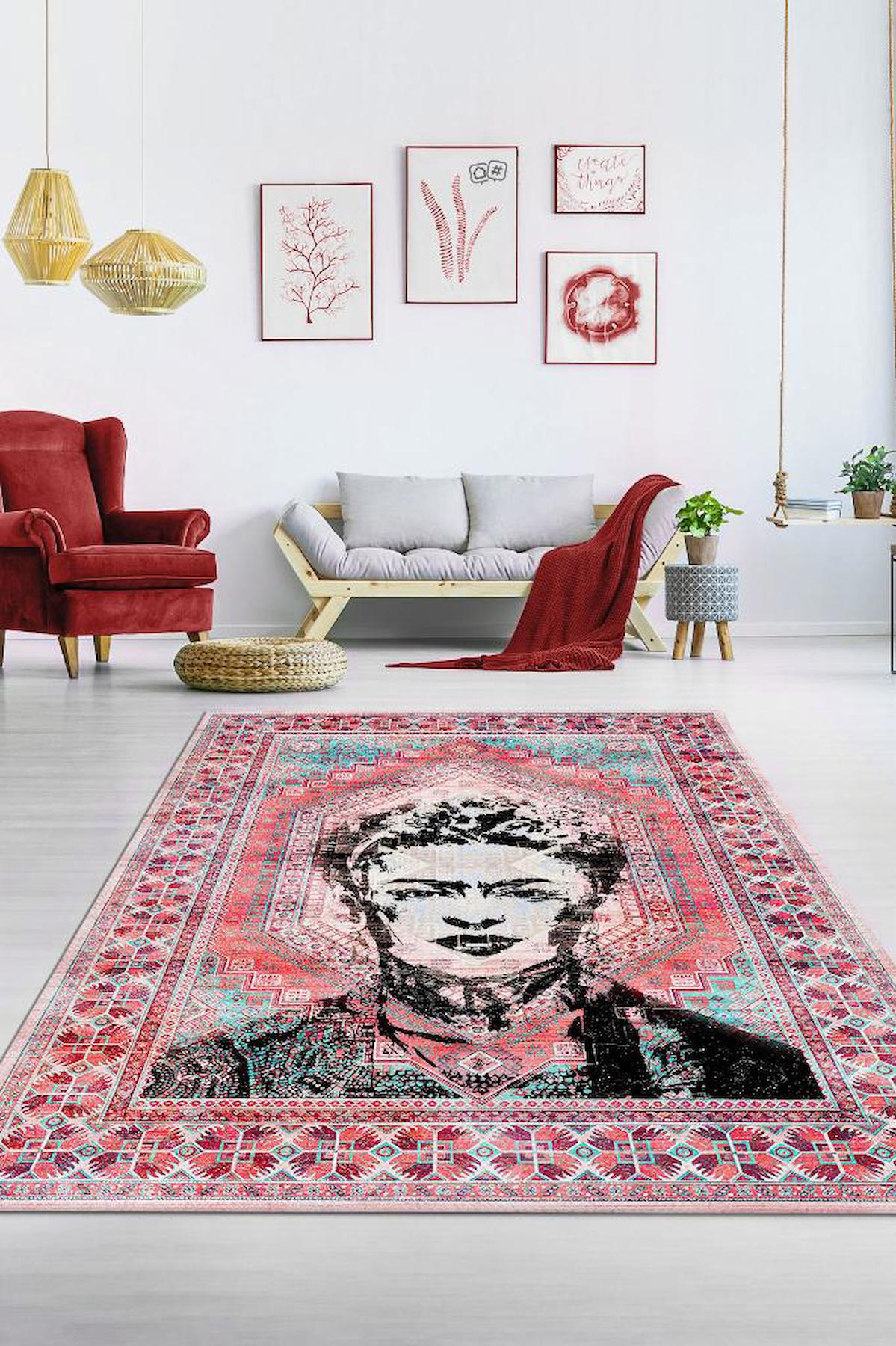 Homshtag Kahlo Krem 4 mm Pamuk Antistatik Yıkanabilir İnce Kaymaz Dikdörtgen Makine Dokuma Salon Halısı 80x200 cm