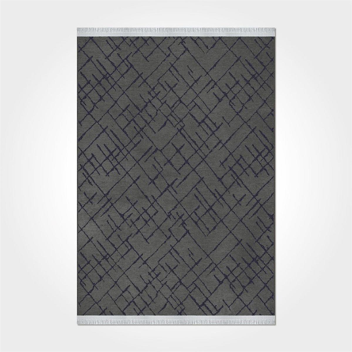 Crea Halı Rain 7326S Antrasit 7 mm Pamuk-Polyester Antibakteriyel Yıkanabilir Orta Dikdörtgen Makine Dokuma Salon Halısı 120x180 cm