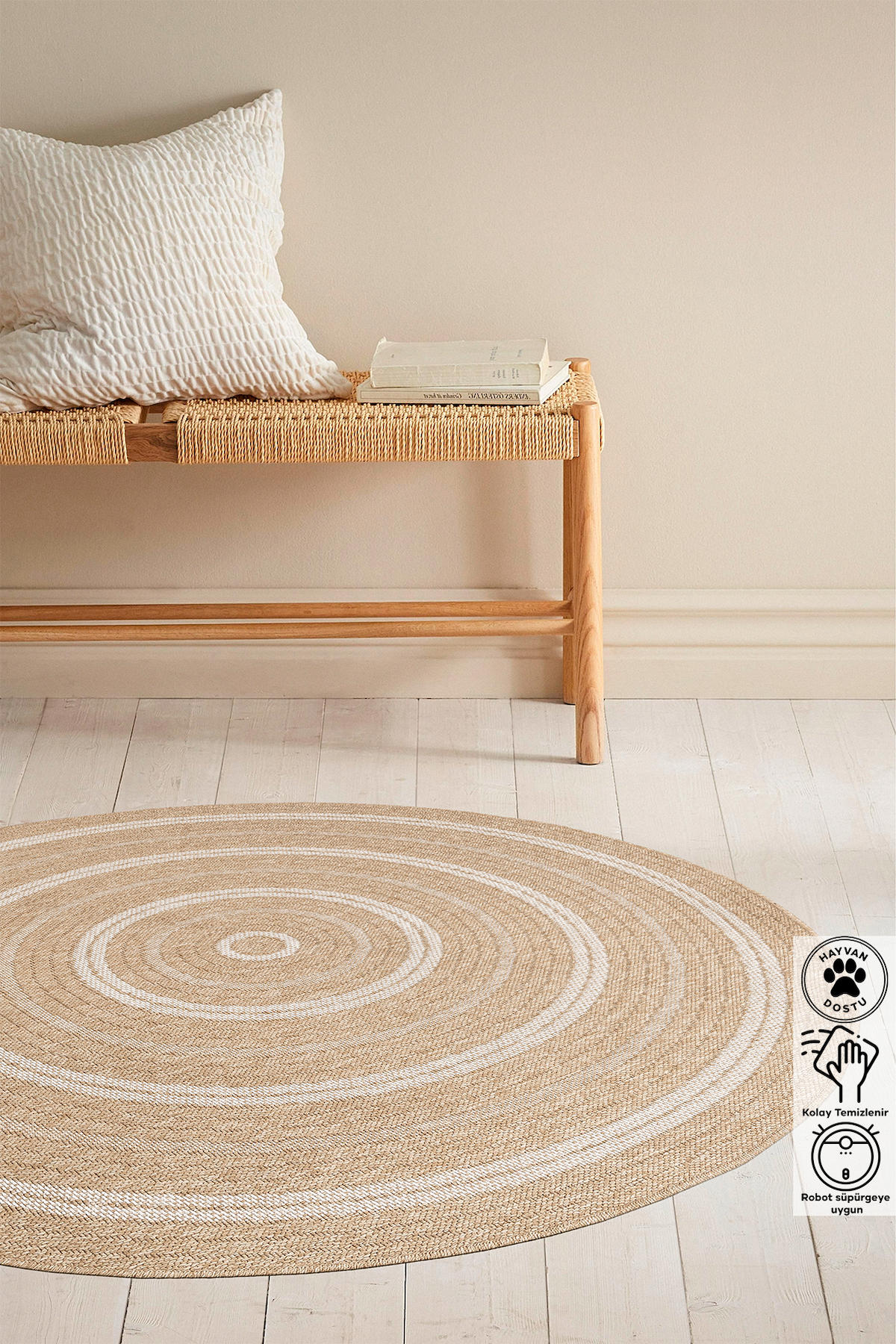 Inter Weaving 08863AJW2 Bej-Kahverengi 0.8 mm Polipropilen Yıkanabilir İnce Kaymaz Jüt Taban Dikdörtgen Makine Dokuma Salon Halısı 100x160 cm