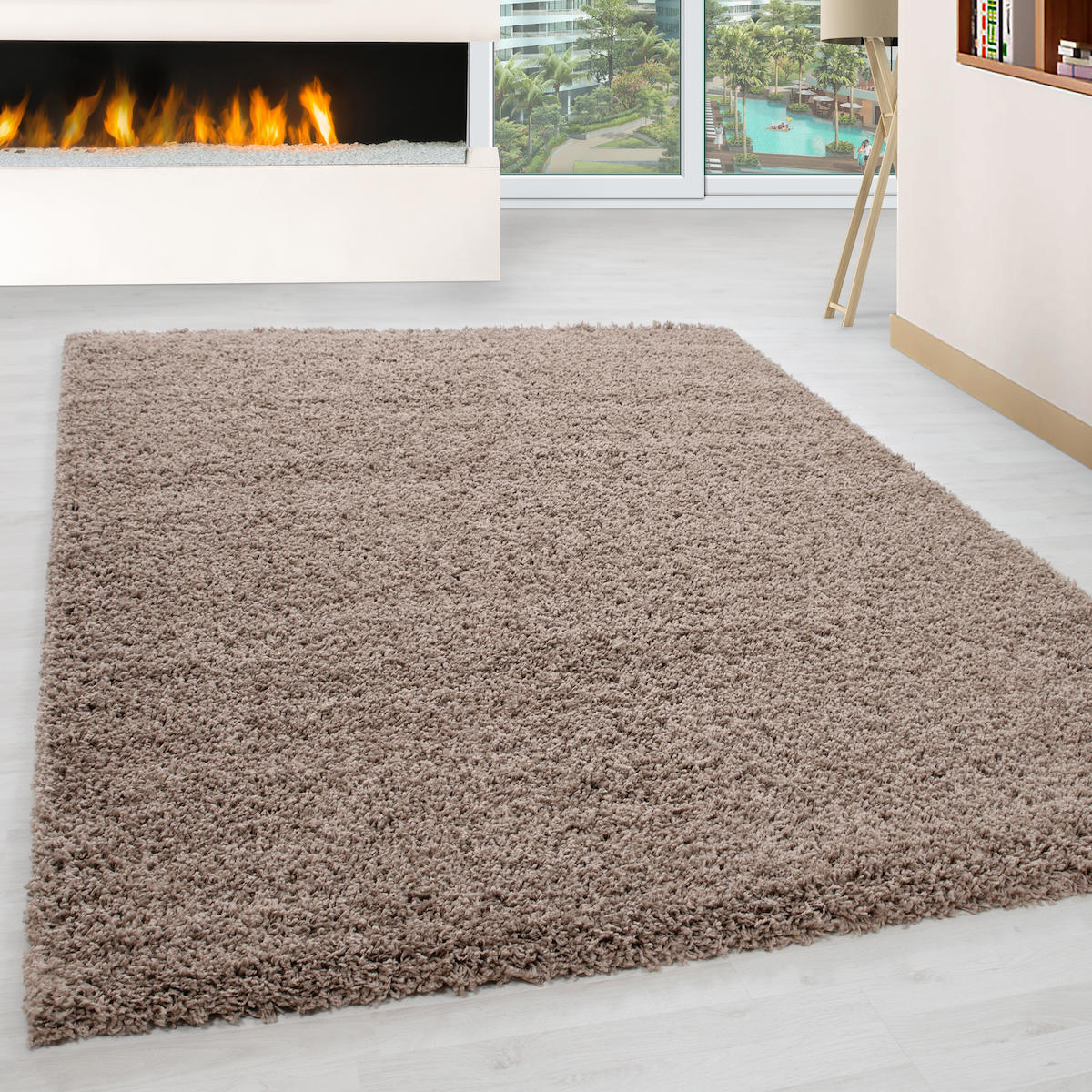 Wide Shop Bej 30 mm Polipropilen Antibakteriyel Yıkanabilir Kalın Kaymaz Lateks Taban Dikdörtgen Makine Dokuma Salon Halısı 120x160 cm