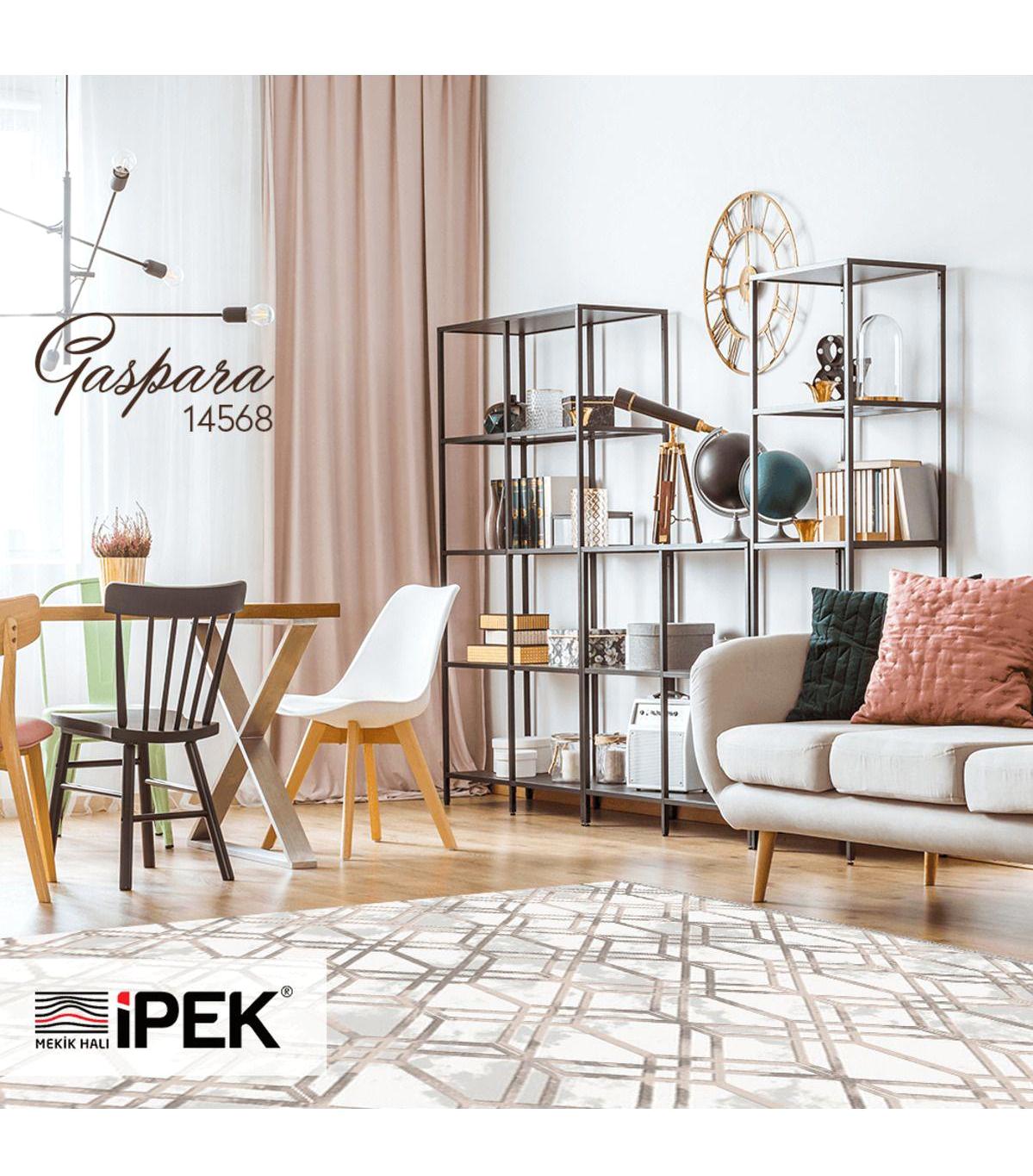 İpek Mekik Halı Gaspara Gri-Krem 10 mm Akrilik Yıkanabilir Orta Kaymaz Pamuk Taban Dikdörtgen Makine Dokuma Antre-Çocuk Odası-Salon-Yatak Odası Halısı 80x150 cm