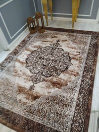 Doruklar Home Collection Krem 0.8 mm Mikropolyester Antibakteriyel Yıkanabilir İnce Kaymaz Taban Dikdörtgen Makine Dokuma Salon Halısı 140x200 cm